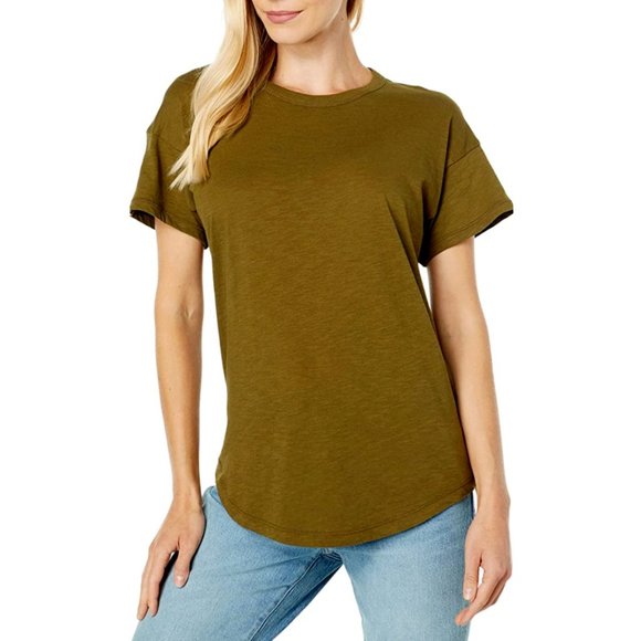 MADEWELL GOLDEN SPINACH SHORT SLEEVE WHISPER COTTON RIB-CREWNECK TEE - Picture 1 of 9
